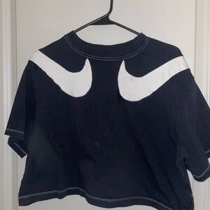 Nike Women's Black and White Swoosh Crop Top